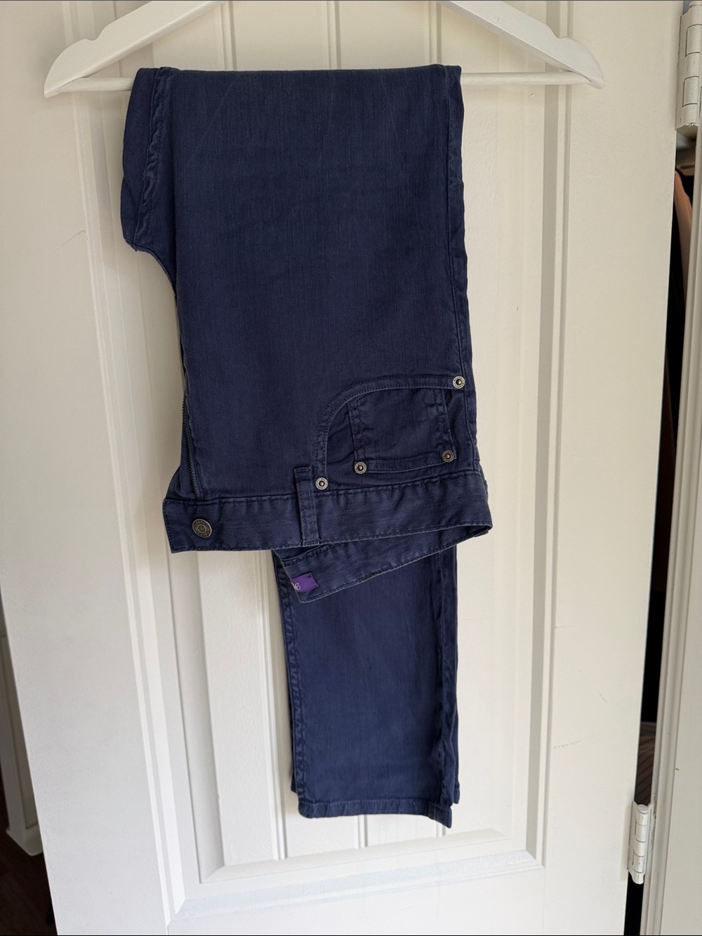 Ralph Lauren Purple Label Navy Blue Linen Slim Leg Pants